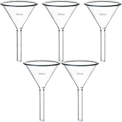 Set of 5 Heavy-Duty Borosilicate Glass Funnels - 40mm Diameter