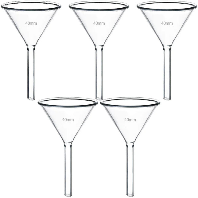 Set of 5 Heavy-Duty Borosilicate Glass Funnels - 40mm Diameter