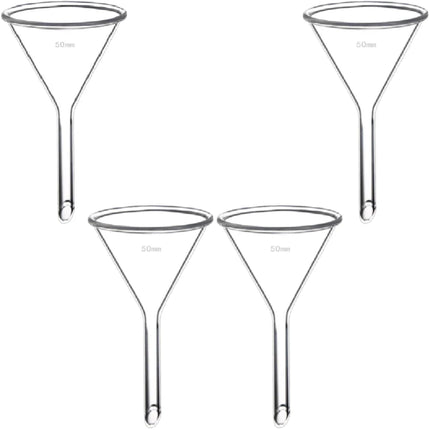 Set of 4 Heavy-Duty Borosilicate Glass Funnels - 50mm x 50mm Diameter