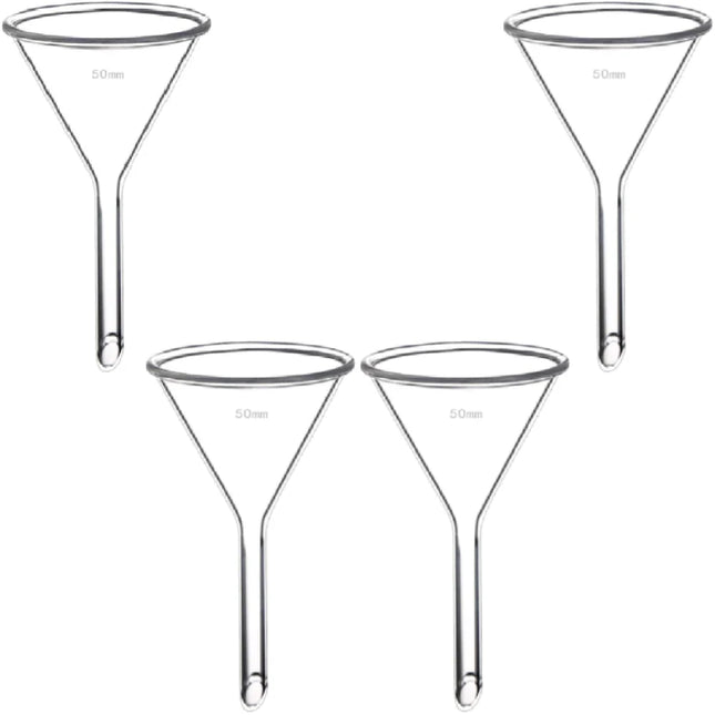 Set of 4 Heavy-Duty Borosilicate Glass Funnels - 50mm x 50mm Diameter