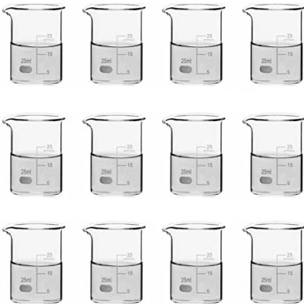 Set of 12 Low Form Thick Borosilicate Glass Beaker 25ml