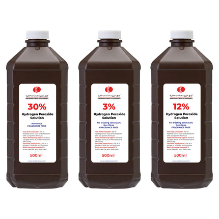 Hydrogen Peroxide Solutions: 3%, 6%, 12%, and 30% Variants | For Acne Scar Treatment, Disinfection, and Cleaning Needs