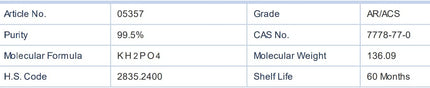 500g Potassium Dihydrogen Orthophosphate Anhydrous AR/ACS