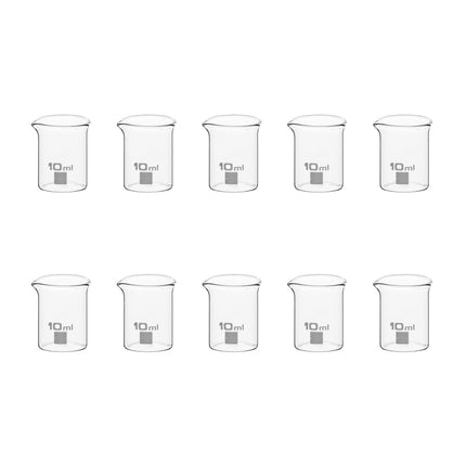Set of 10 Low Form Thick Borosilicate Glass Beaker 10ml