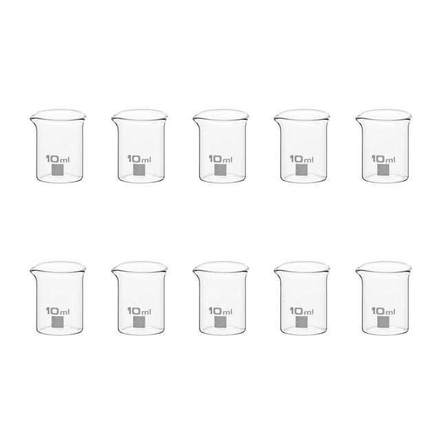Set of 10 Low Form Thick Borosilicate Glass Beaker 10ml