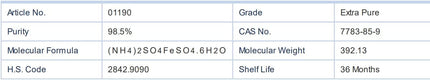 500g Ammonium Ferrous Sulphate Hexahydrate 98.5% Extra Pure