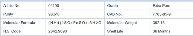 500g Ammonium Ferrous Sulphate Hexahydrate 98.5% Extra Pure