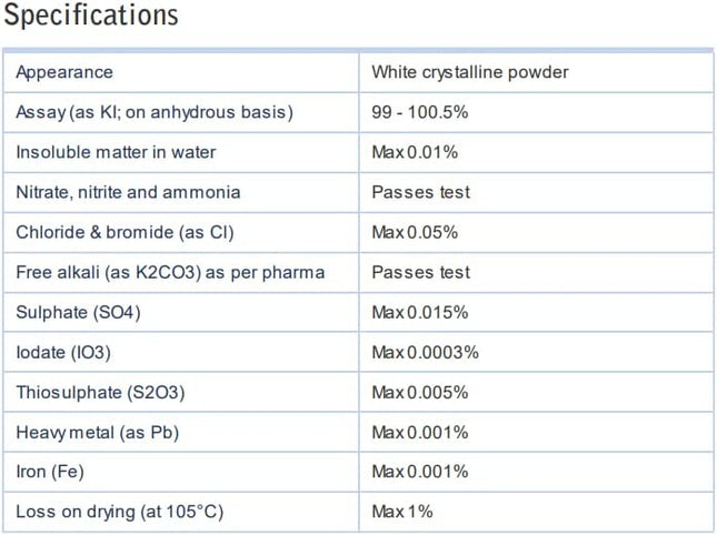 100g POTASSIUM IODIDE Extra Pure KI Confirms IP, BP, USP Potide