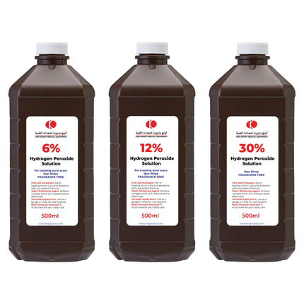 Hydrogen Peroxide Solutions: 3%, 6%, 12%, and 30% Variants | For Acne Scar Treatment, Disinfection, and Cleaning Needs