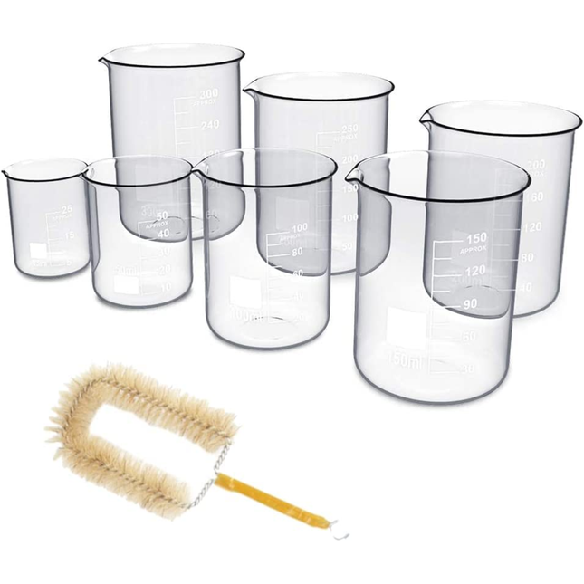 Set of 7 Low Form Thick Borosilicate Glass Beaker Set