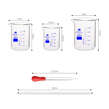 3 Pcs | Graduated Glass Beaker Set | 50ml, 100ml, 250ml