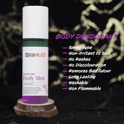 BIOHUB Body Mist Desire Me Deodorant | 70ML | 100% Natural, Plant-Based and Biodegradable Ingredients