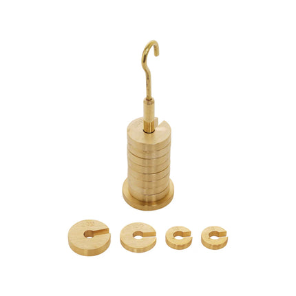 Brass Slotted Masses and Hanger Set | 50g Hanger + 12 Mass Discs (2x5g, 1x10g, 9x20g)