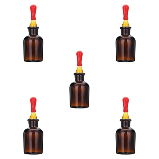 Set of 5 Brown Amber Glass Dropper