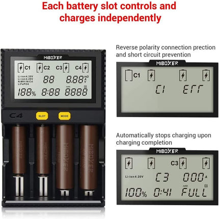 Miboxer C4 Smart LCD Battery Charger | UAE Plug Type | Smart Universal 4-Bay Charger