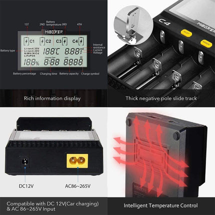 Miboxer C4 Smart LCD Battery Charger | UAE Plug Type | Smart Universal 4-Bay Charger