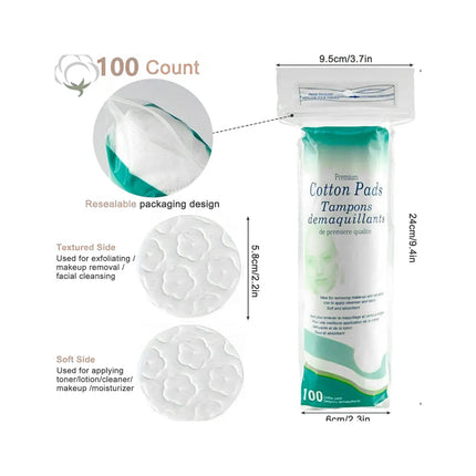 100Pcs | Cotton Rounds | 100% Pure Cotton