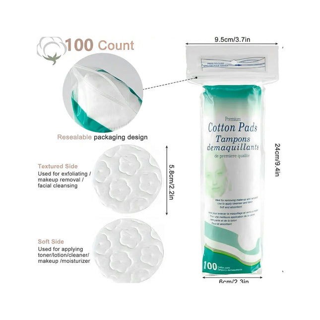 100Pcs | Cotton Rounds | 100% Pure Cotton