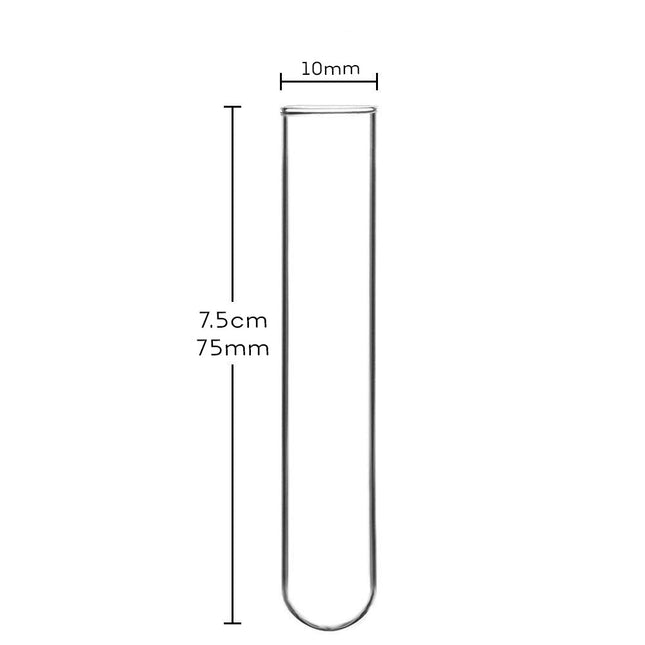 Pack of 20 Heavy-Duty Borosilicate 3.3 Cylindrical Glass Test Tube | Vol. 3ML | 75mm Length x 10mm Diameter