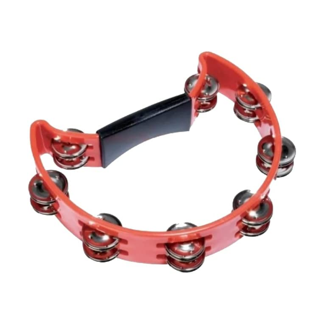 Deluxe Half Moon Red Tambourine with 16 Silver Jingles Perfect