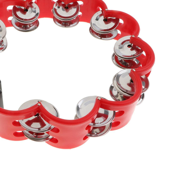 Deluxe Half Moon Red Tambourine with 16 Silver Jingles Perfect