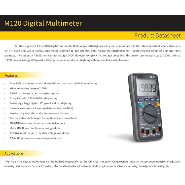 Digital Multimeter M120 | True RMS | 1000V | Manual/Auto Ranging