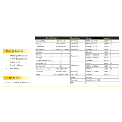 Digital Multimeter M120 | True RMS | 1000V | Manual/Auto Ranging