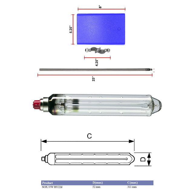 Full Set of Sodium Light Source | 4 Pcs | Power Supply, Holder, Lamp, Stand