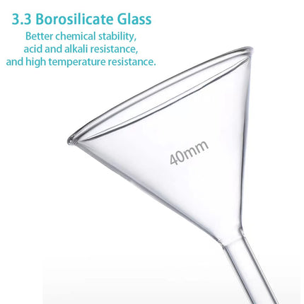 Set of 5 Heavy-Duty Borosilicate Glass Funnels - 40mm Diameter