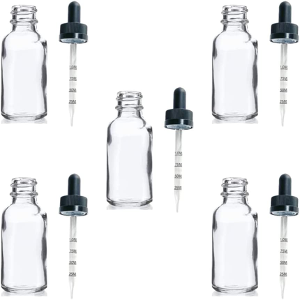 Set of 5 Transparent 30ml Glass Bottle with Calibrated Dropper