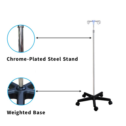 I.V. Stand | Stainless Steel | Strong with 4 Hooks