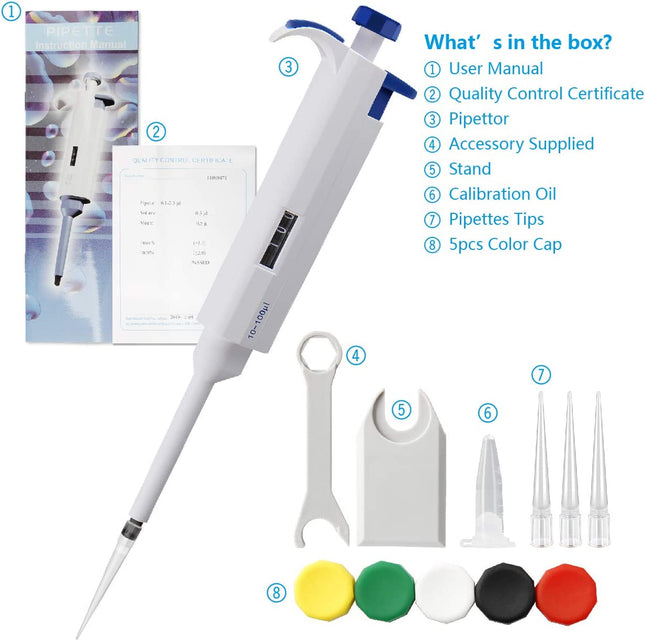 10-100 μl Single-Channel Pipette Precision Adjustable Pipettor