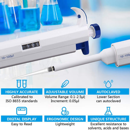 10-100 μl Single-Channel Pipette Precision Adjustable Pipettor