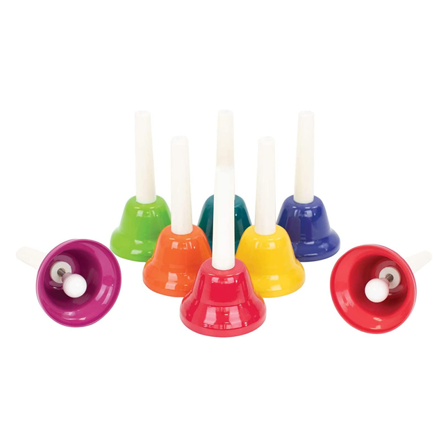 Set of 8 Multicolored Hand Bells Diatonic & Chromatic