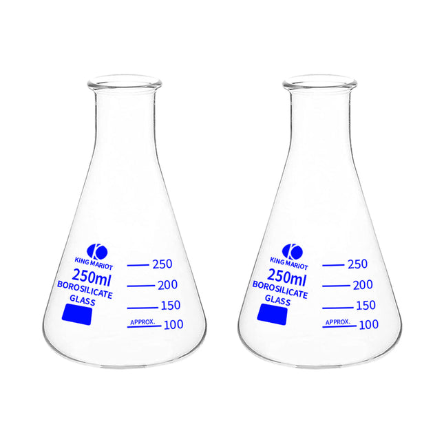 Borosilicate Glass Conical Flask | 250ML Capacity Blue Graduated