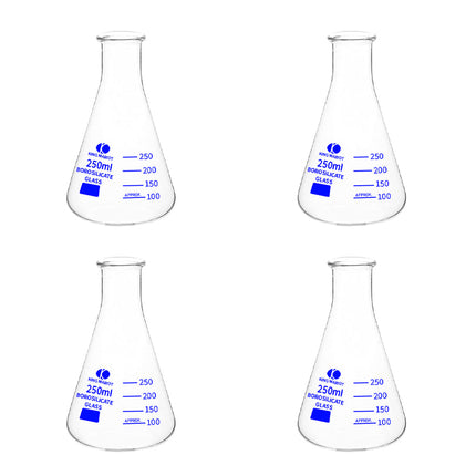 Borosilicate Glass Conical Flask | 250ML Capacity Blue Graduated