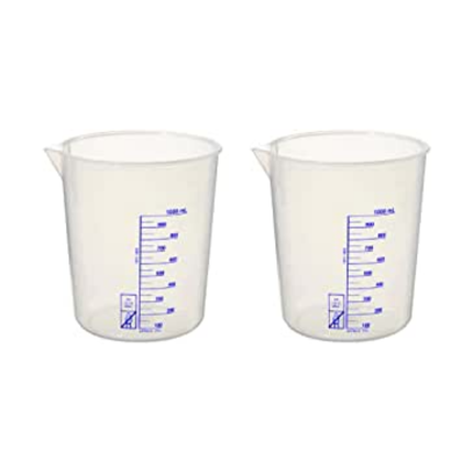 Pack of 2 Heavy Duty Polypropylene Low Form Plastic Beakers Graduated 1000ml Capacity