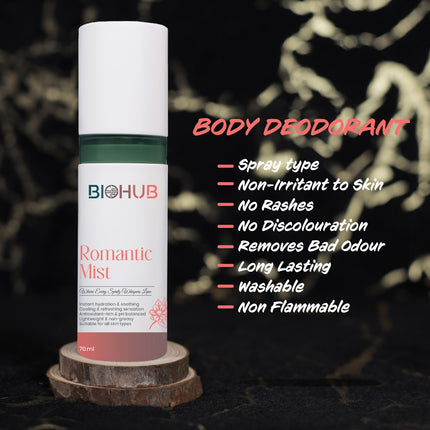 BIOHUB Body Romantic Mist Deodorant | 70ML | 100% Natural, Plant-Based and Biodegradable Ingredients