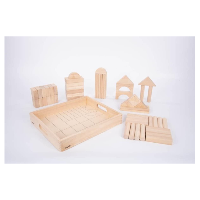 Set of 50+ Rubberwood Bulk Building Blocks