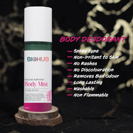 BIOHUB Body Mist Secret Admirer Deodorant | 70ML | 100% Natural, Plant-Based and Biodegradable Ingredients