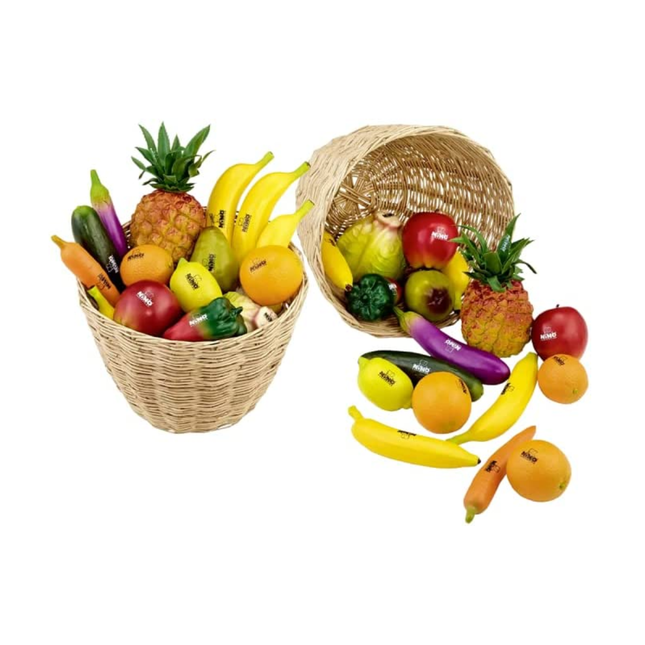 Set of 18 Deluxe Fruit & Vegetable Assorted Music Shakers with Basket