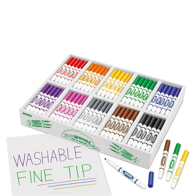 Set of 200 Colorful Deluxe Washable Fine Tip Markers