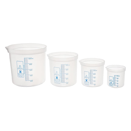 4Pcs | Polypropylene Square Ratio Beaker | 100, 250, 500, and 1000mL Capacity