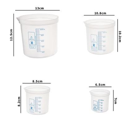 4Pcs | Polypropylene Square Ratio Beaker | 100, 250, 500, and 1000mL Capacity