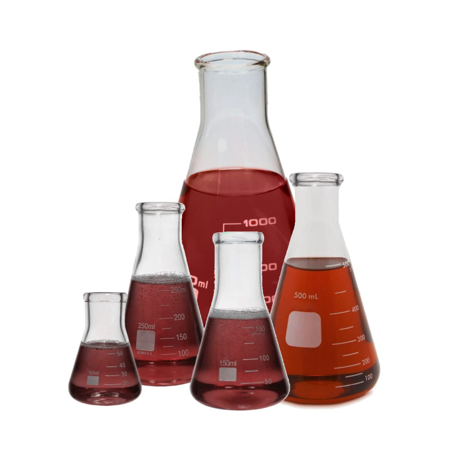 Graduated Line Flask Set of 5 Heavy Duty Glass Graduated Erlenmeyer Flask – Vision ...