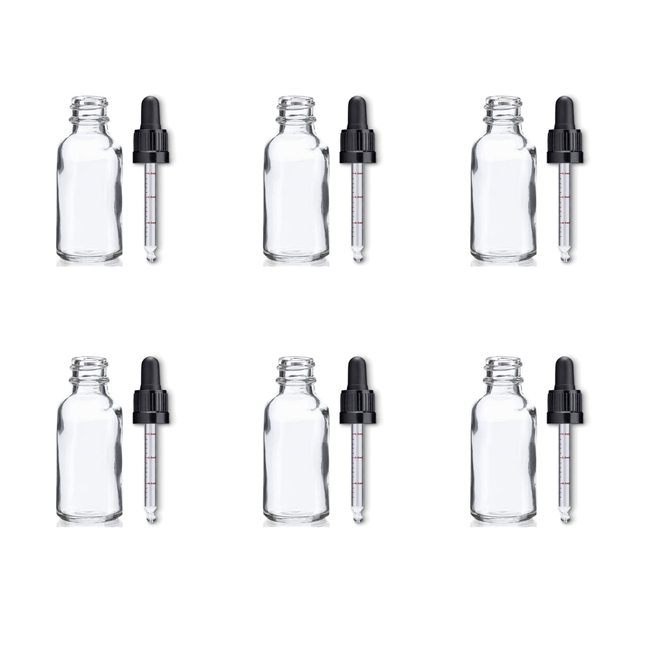 Set of 5 Transparent 50ml Glass Bottle with Graduated Calibrated Dropper