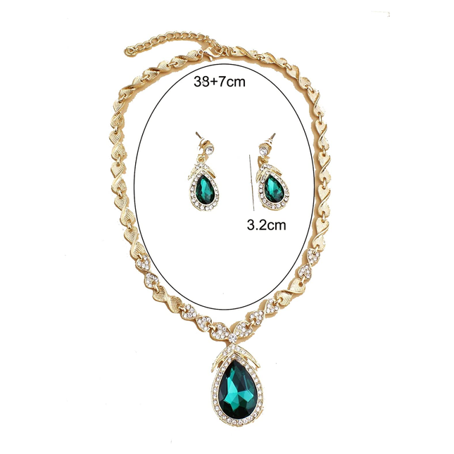 Woman's Gemstone Pendant Necklace with Drop Earring