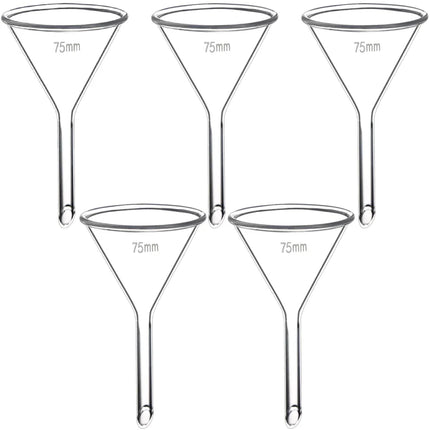 5pcs Heavy-Duty Borosilicate 3.3 Glass Funnels | 75mm Outer Diameter