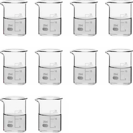 Set of 10 Low Form Thick Borosilicate Glass Beaker 10ml